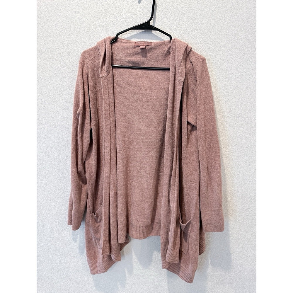 Barefoot Dreams M CozyChic Ultra Lite Hooded Cardigan Rose Waterfall Open Front